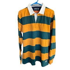 Orvis Rugby Shirt Men’s L Striped Multicolor Long Sleeve Collared Yellow/Green